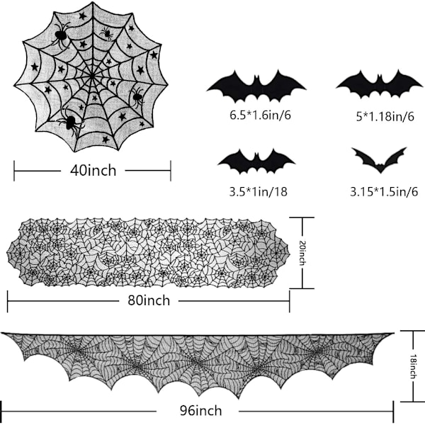 35 kpl Halloween-koristeet, mukaan lukien musta pitsi hämähäkinverkko pyöreä T