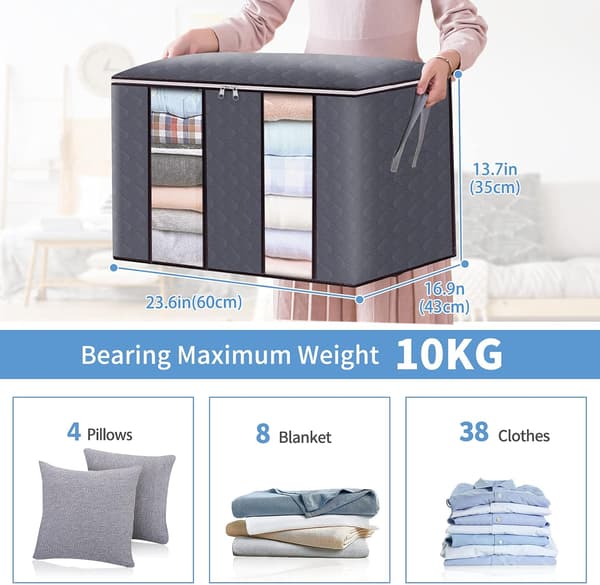 4-pak Grå Opbevaringspose til Tøj, 60 * 40 * 35 cm Stor Opbevaringspose til Under Sengen, Stor Kapacitet, Sammenfoldelig, til Dyner og Tøj