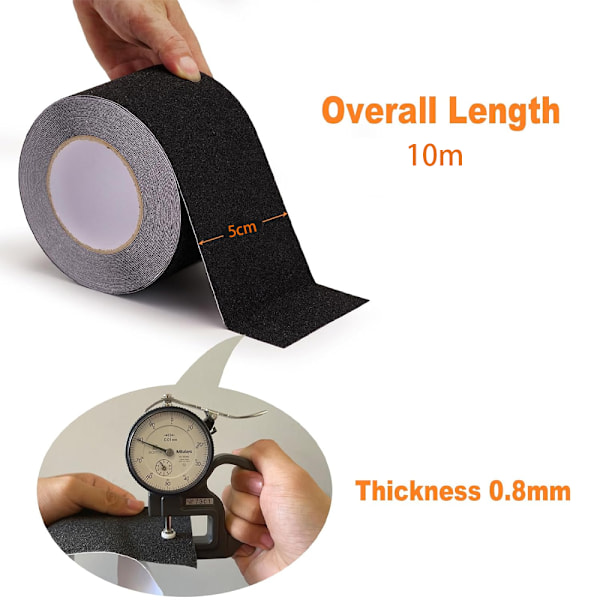 Anti-skli tape for trapper, friksjon, 5 cm x 10 m, svart, 1 stk