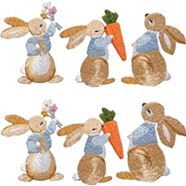 6-piece set of stitching patches, rabbit applique patches, embro