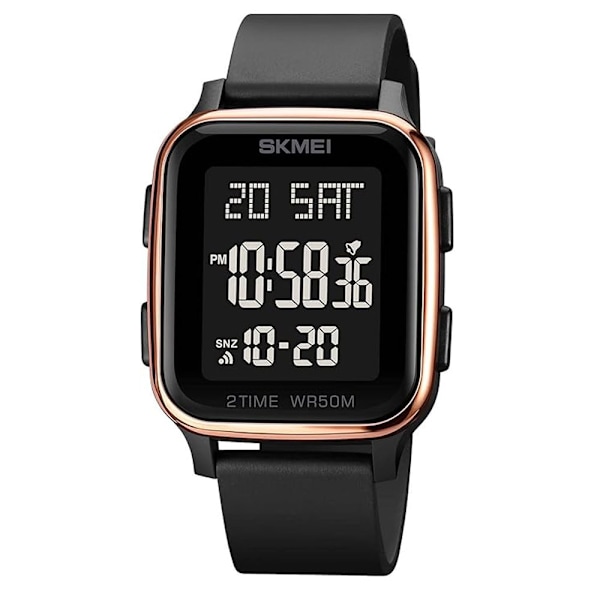 Afslappet Digital Multifunktionelt Armbåndsur med Nedtællingstimer og LED-lys 50M Vandafvisende (Rose Gold)