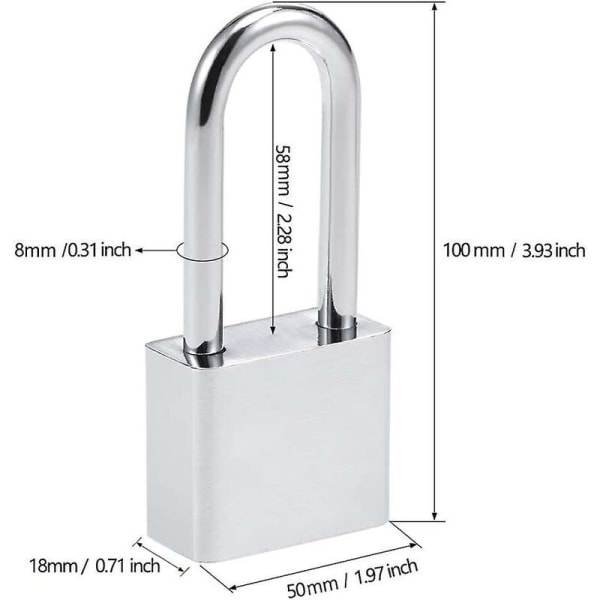 50mm hængelås med 4 nøgler, hærdet stålkrop, 8mm diameter lang