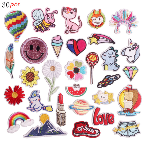 30 stk Random Assorted Styles Broderet Patch Sy On/Iron On Pa