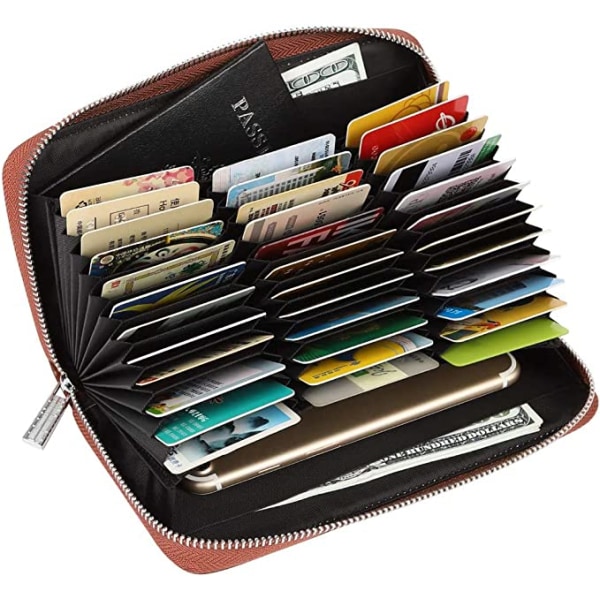 Organ lang kortlommebok (brun), 36 spor RFID-kortholder stor lang