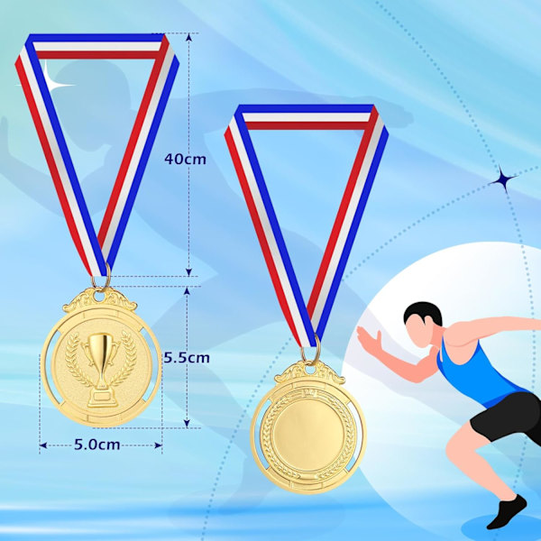(A) 12 stk. Guldmedaljer med Halsbånd, Børnepræmiemedaljer, Vindermedaljer Guldpræmie til Sport, Konkurrencer, Fester A