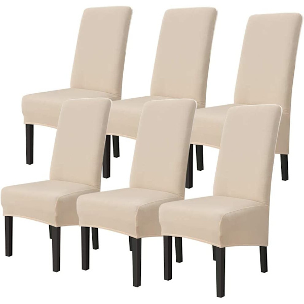 Spisestolstrekk Stretch Stoler Deksel Høy Rygg Avtagbar Beige