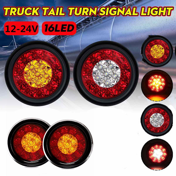 2 stk. 16LED dobbelt farve baglygte gummiring lastbil rund baglygte rød hvid
