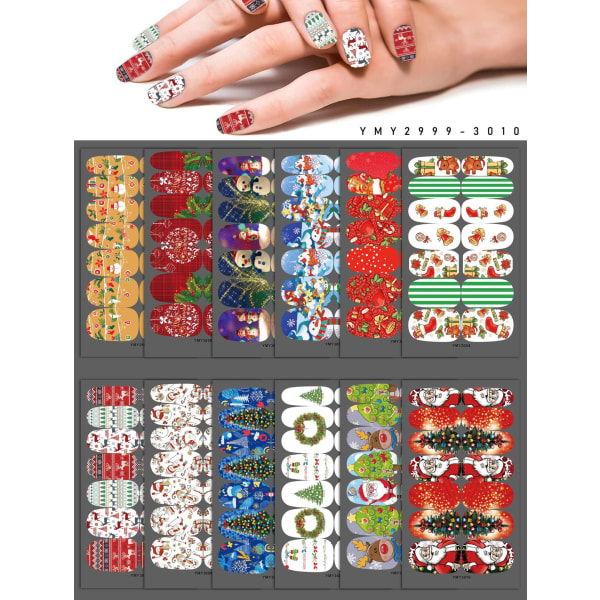 12 sets of Christmas nails, Christmas square oval false nails ac