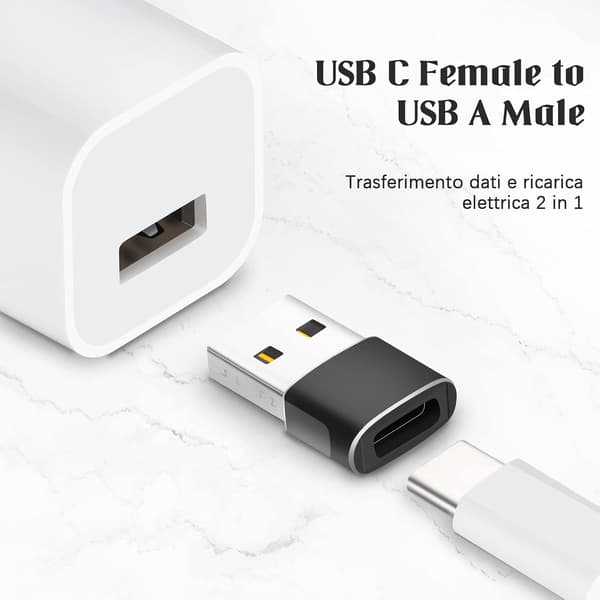 USB C-hunn til USB-hann-adapter, hurtiglading og dataoverføring