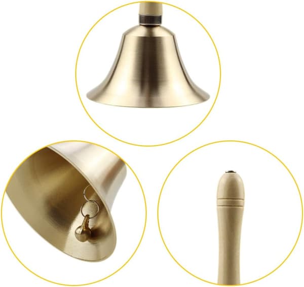 Ekstra høy solid messing håndklokke (8 cm) med trehåndtak Multi-P