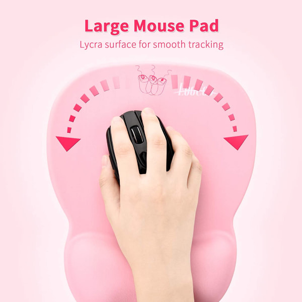 Pink - musemåtte med ergonomisk håndledsstøtte, 4mm memory foam pude