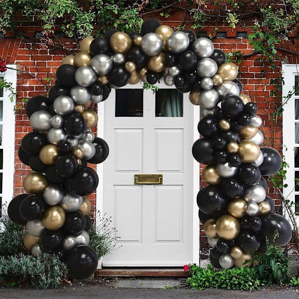 Sort og guld ballonbue sæt - 109 sorte guld og sølv balloner J