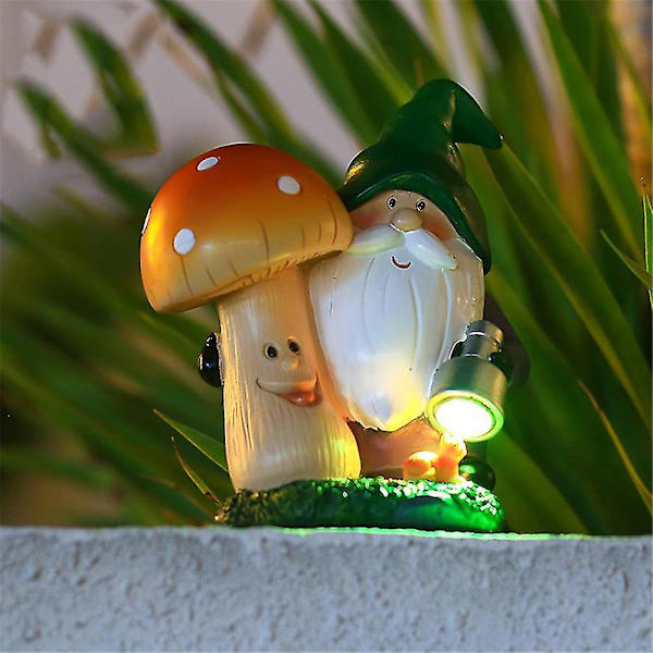 Sopp Gnome Malt Solcellelys Resin Ornament Crea