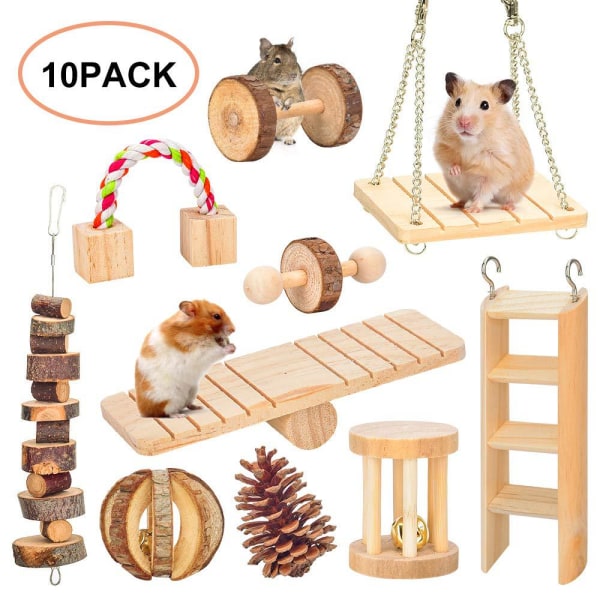 10 Stk Hamster Tyggelegetøj Naturligt Træ Smådyr Tyggeøvelse