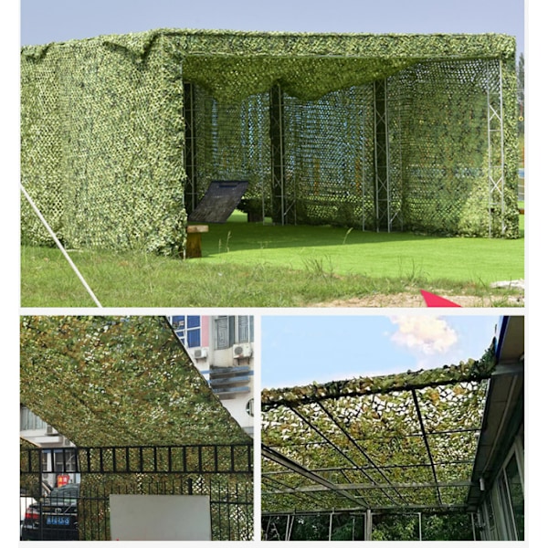 Rektangulær skygge sejl i grøn camouflage mesh, 3x4m, camouflage