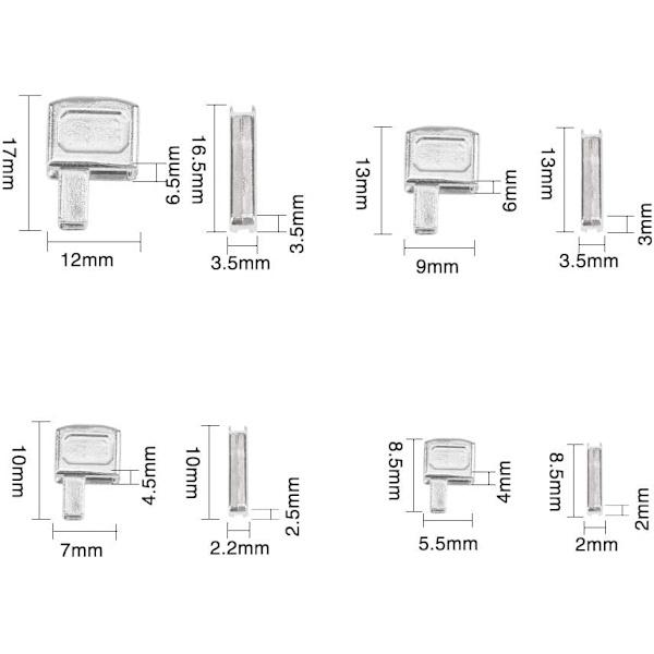 Set med 12 metallblixtlås i 3 färger #3#5#8#10 bottenblixtlås stift