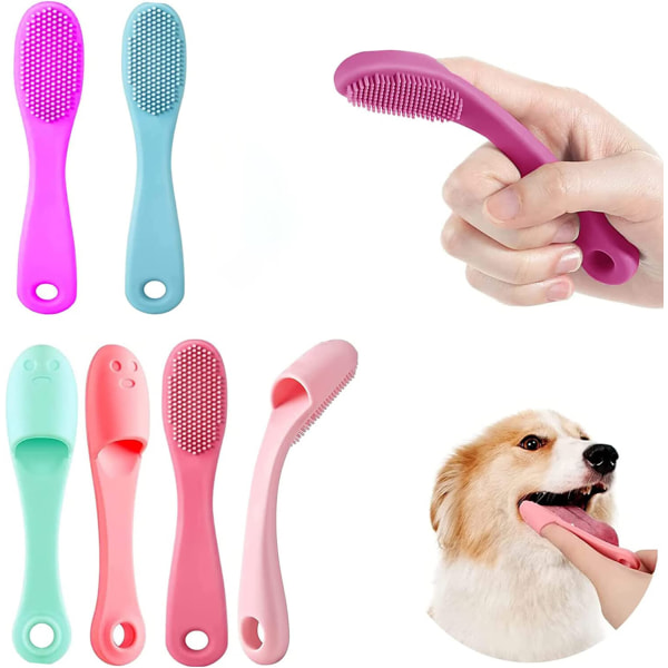 6 Pcs Random Colour Dog Toothbrush Cat Toothbrush Silicone Pet Finger Covers