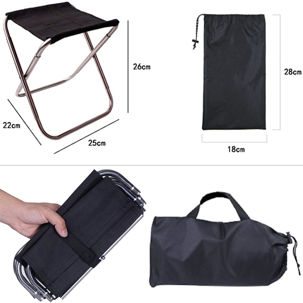 Sammenleggbar campingkrakk (sølv), liten bærbar sammenleggbar krakk, ultralett sammenleggbar stol, bærbar sammenleggbar sitteplass, liten aluminiums campingstol, for reiser, fotturer, fiske, grill