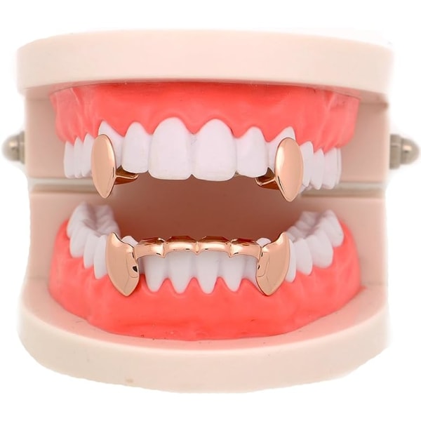 14k gull vampyr Dracula Teeth Grillz 2 stk enkle hoggtenner og 6 bott