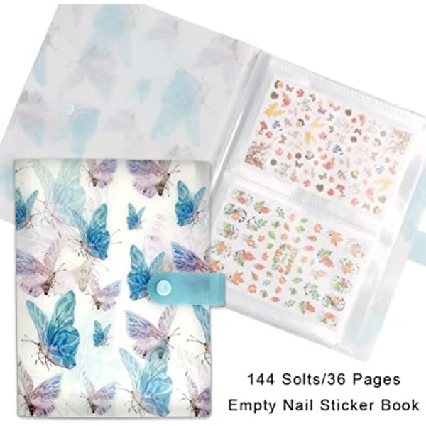 120 spor Butterfly Nail Art Sticker Oppbevaringsbok Nail Art Dekal