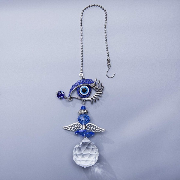Hengende Crystal Angel Suncatcher Blue Evil Eye (12.5in) Protecti