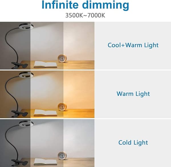 Sort, 48 LED-klips skrivebordslampe, 360° fleksibel, klips-på læselampe