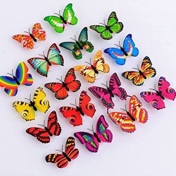 20 stykker farverige lysende sommerfugle små natlamper