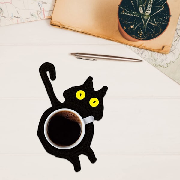 Punotut aluslaatat, kuppiteline, söpö aluslaatta, kissanpeppu, peppukuppi, kissa