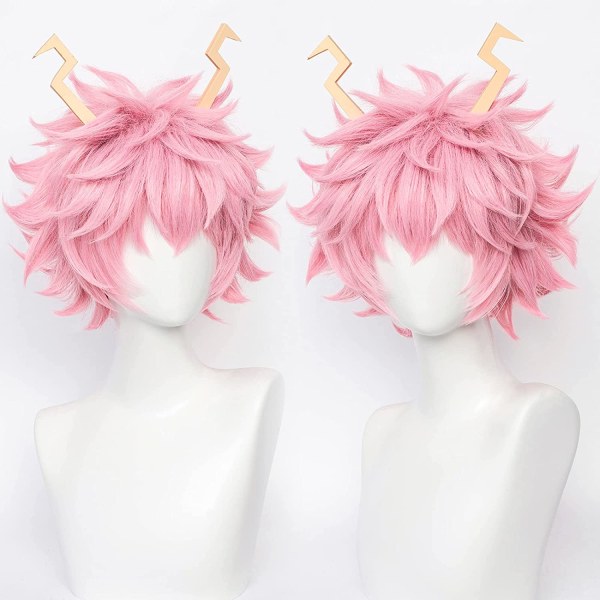 Anime Cosplay -peruukki, vaaleanpunainen peruukki, lyhyt suora synteettinen peruukki, Hallowee