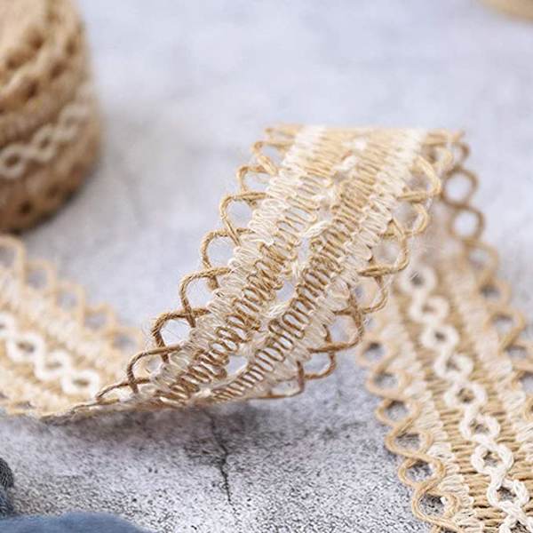 Vintage Burlap Bånd, Jute Blonder 10m, Blonder - Naturlig Burlap, Vintag