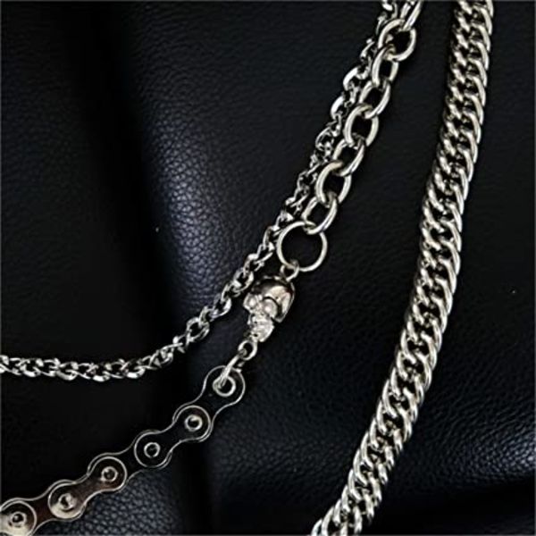 Biker Skull Wallet Chain Punk Män Cool Skull Punk Byxor Lång W