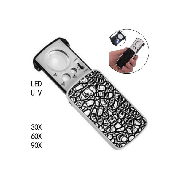 1 STK (Sølv) Håndholdt forstørrelsesglas med LED-lys, 30X 60X 9