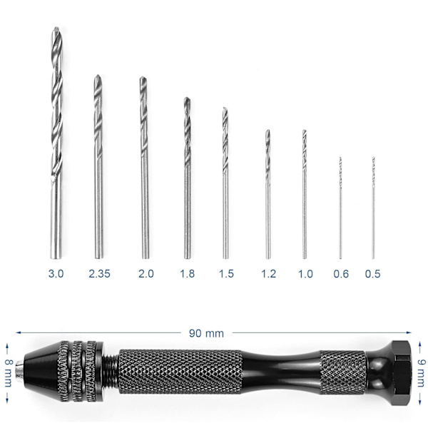 Mini præcisionshåndboremaskine med 25 stk. spiralbor (0,5-3,0 mm), præcisionsroterende værktøjer til metal, træ, håndværk, J