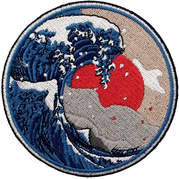 Wave Off Kanagawa Patch Broderad Emblem Stryk På Sy På Emblem