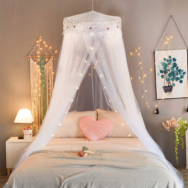 Princess White Mosquito Mesh Net til seng Stor kuppel hængende seng
