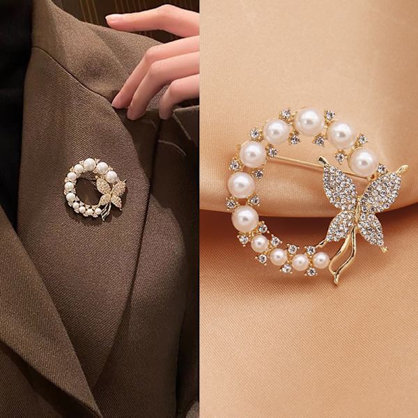 Diamant sommerfugl brosjer perle søt high-end skjerf spenner
