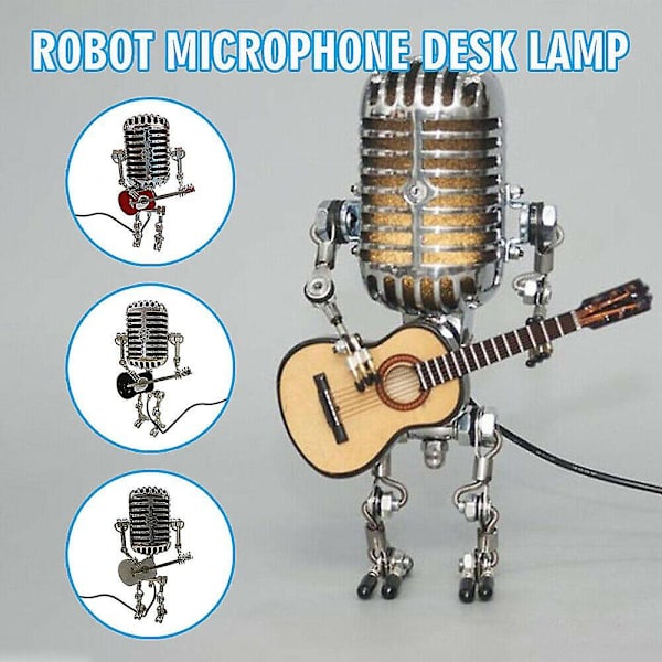 USB Retro Stil Mikrofon Robotlampa Håller Gitarr Med Ljus V