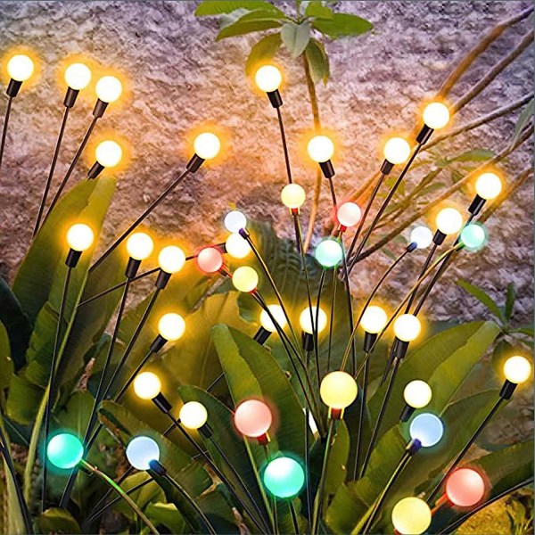 Solcellelys Udendørs, 2 stk. 8 LED Sol-Ildfluer til Have, Ba