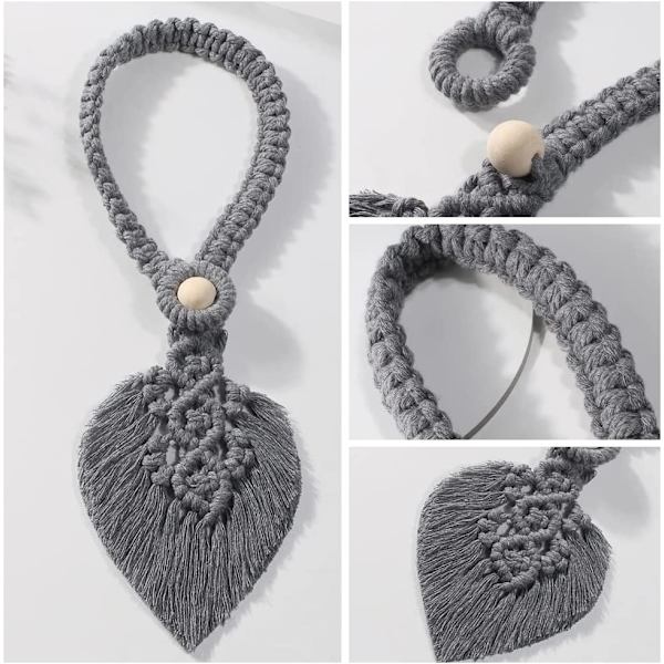 Sæt med 2 Boho gardinbindere, blade bomuld Macrame Curtai