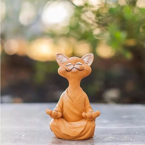 Snodig Buddha Cat Figurine, Meditasjon Yoga samleobjekt,