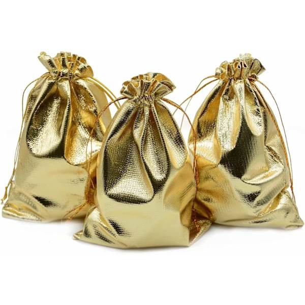 100-pack 5\"x 7\" kraftiga guld dragsko organza smyckespåsar
