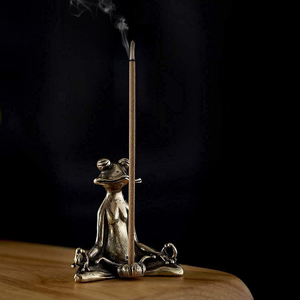 Mässing Meditation Groda Statyett Figur Mässing Rökelsehållare F