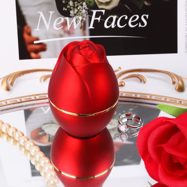 Rose-rød formet forlovelsesring boks, forslag LED-ring boks