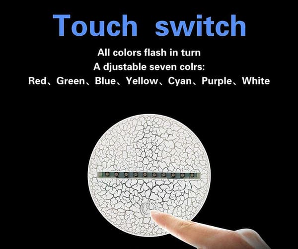 3D optisk illusionslampe LED natlys, INTUPGD 7 farver touch