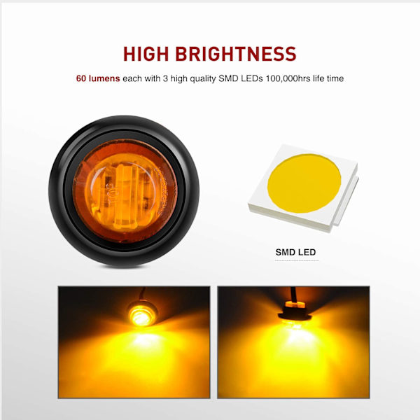 10 stk. 3/4” runde clearance LED-front-, bag- og sideindikatorer