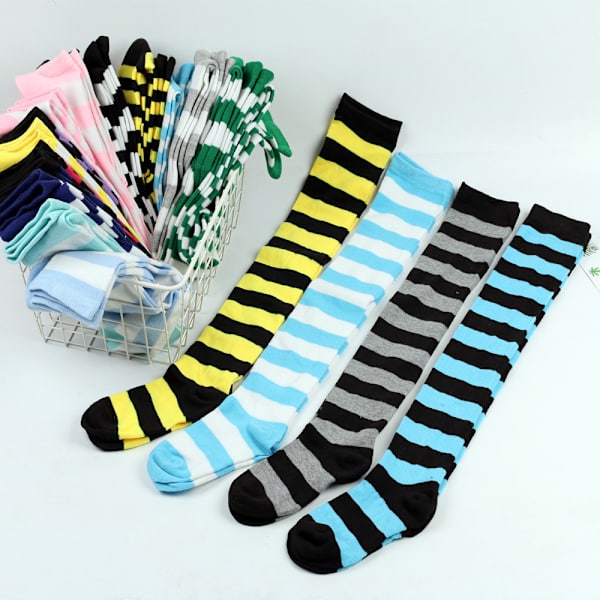 Fashion Women Colourful Striped Thigh High Long Sock Girl Over The Knee Stocking