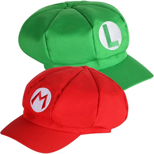 Set med 2 Super Mario-hattar - Mario och Luigi Kepsar Röda och Gröna V