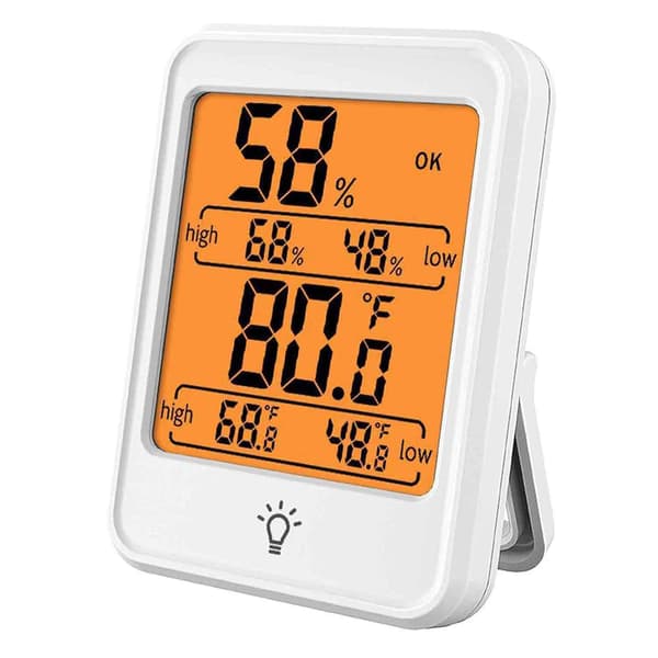 Kampanj Digital Termometer Hygrometer, Inomhus Luftfuktighetsmätare med Bakgrundsbelysning, vit