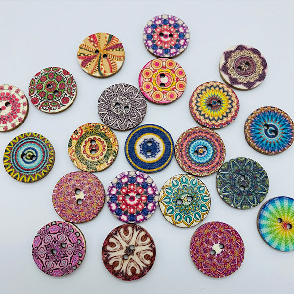 100 vintage knapper runde træ DIY kreative tryk tilbehør