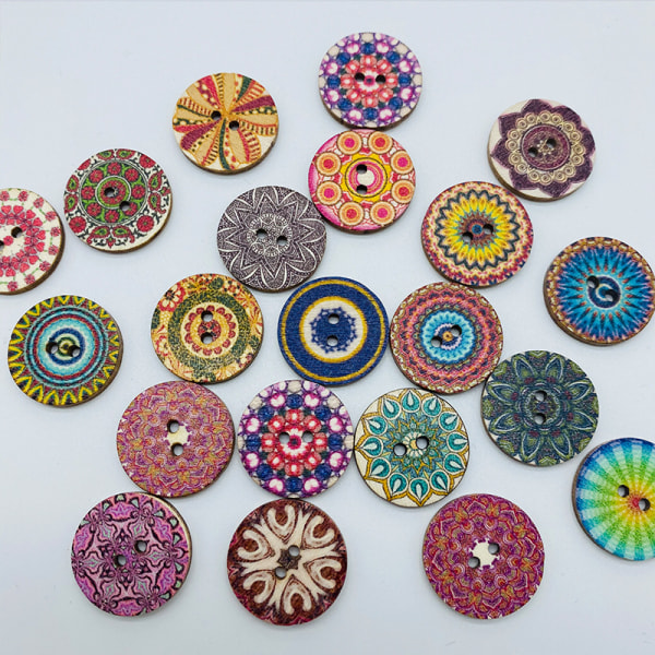 100 vintage knapper rundt træ DIY kreativt print tilbehør